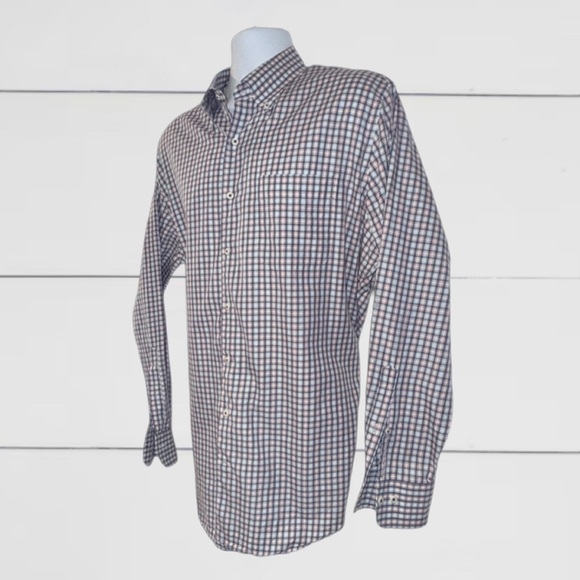 Peter Millar Large Button-Down Shirt | Blue Red Plaid | 100% Cotton - Picture 4 of 8
